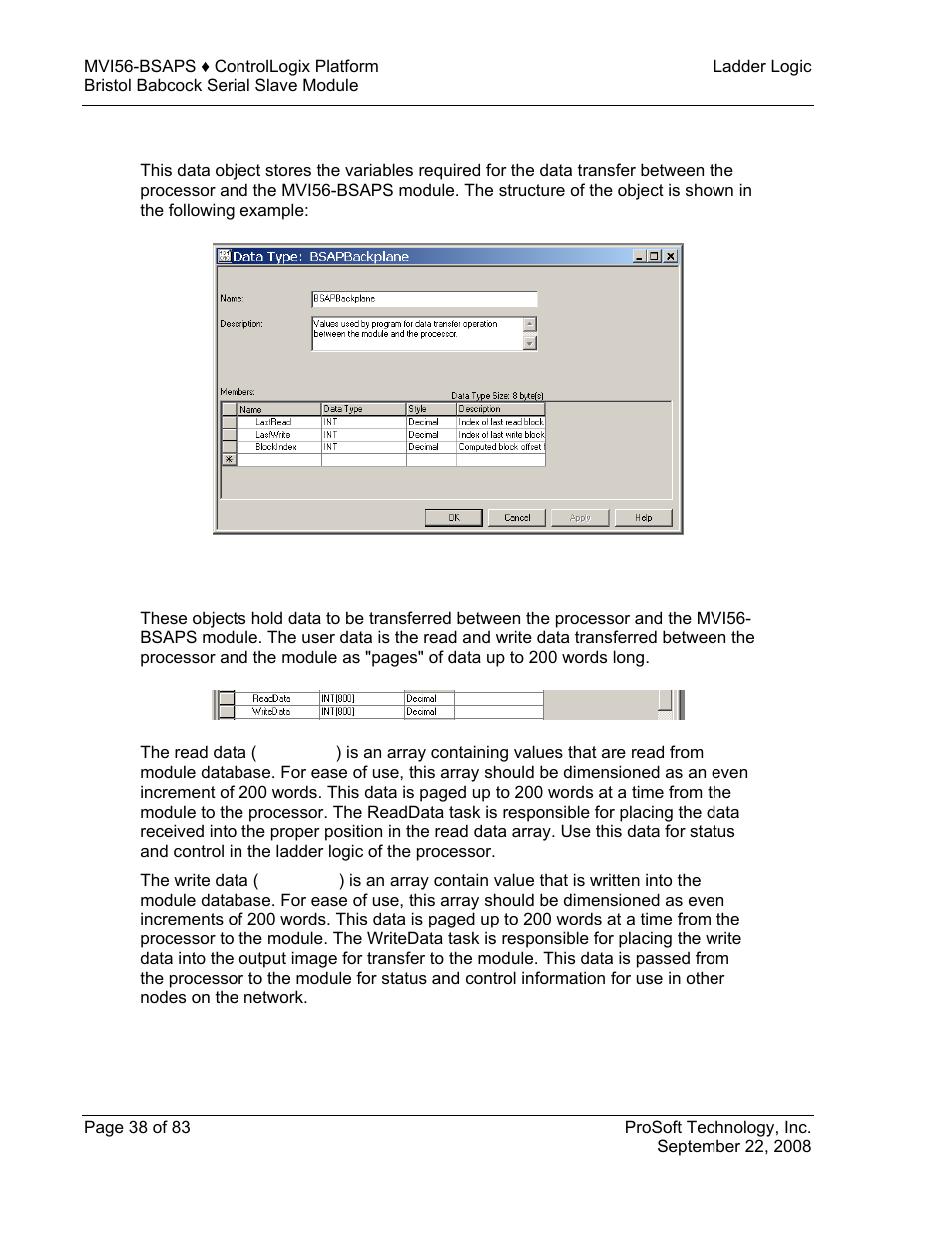 Backplane control object, User data objects | ProSoft Technology MVI56-BSAPS User Manual | Page 38 / 83