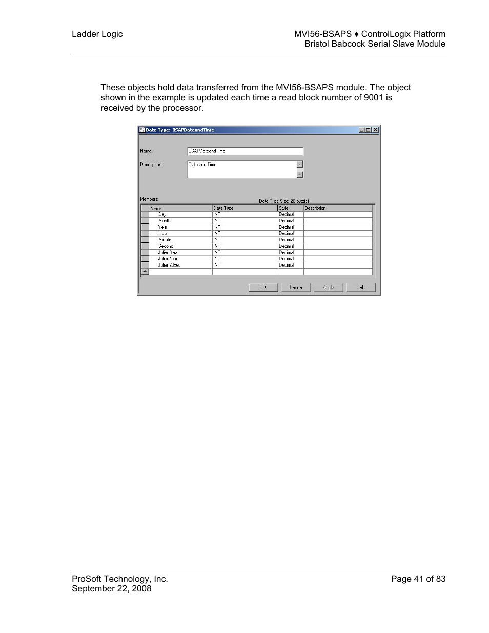 Bsap time synchronization (bsapdateandtime) | ProSoft Technology MVI56-BSAPS User Manual | Page 41 / 83