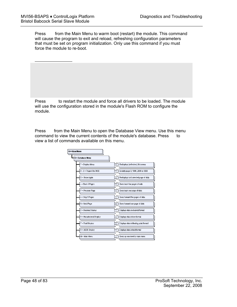 Exiting the program, Database view menu | ProSoft Technology MVI56-BSAPS User Manual | Page 48 / 83