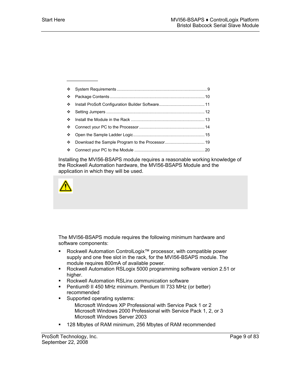 Start here, System requirements, Ge 9) | 1 start here | ProSoft Technology MVI56-BSAPS User Manual | Page 9 / 83