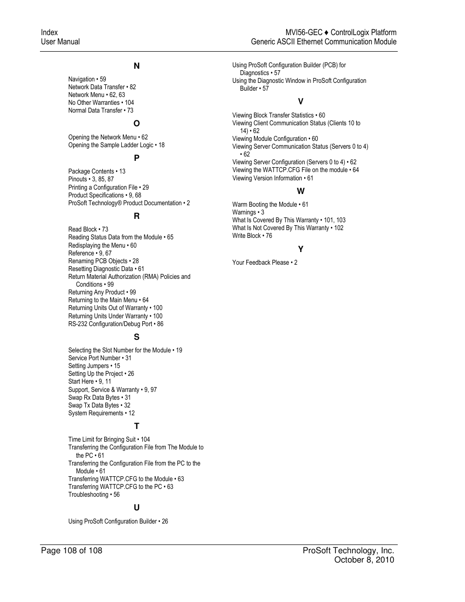 ProSoft Technology MVI56-GEC User Manual | Page 108 / 108