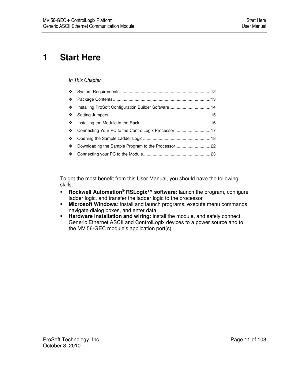 1start here | ProSoft Technology MVI56-GEC User Manual | Page 11 / 108