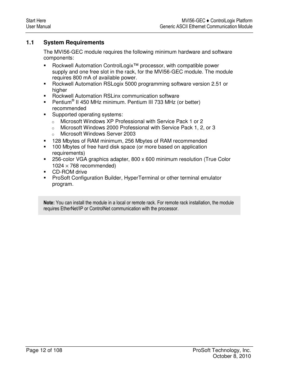 ProSoft Technology MVI56-GEC User Manual | Page 12 / 108