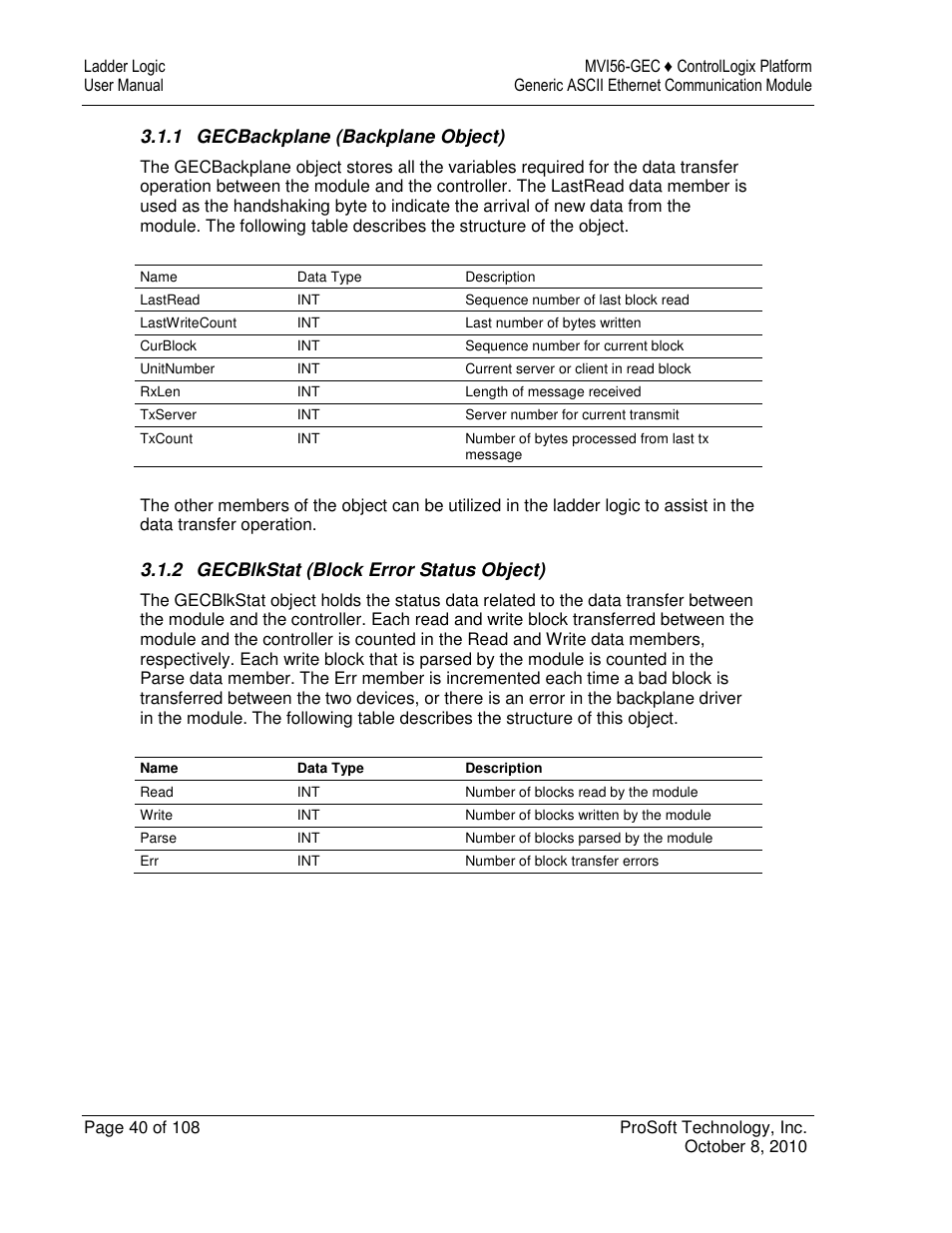 ProSoft Technology MVI56-GEC User Manual | Page 40 / 108