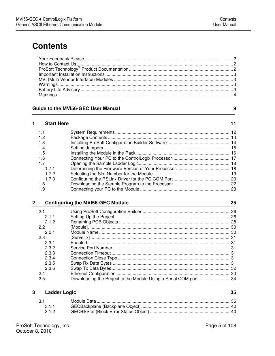 ProSoft Technology MVI56-GEC User Manual | Page 5 / 108