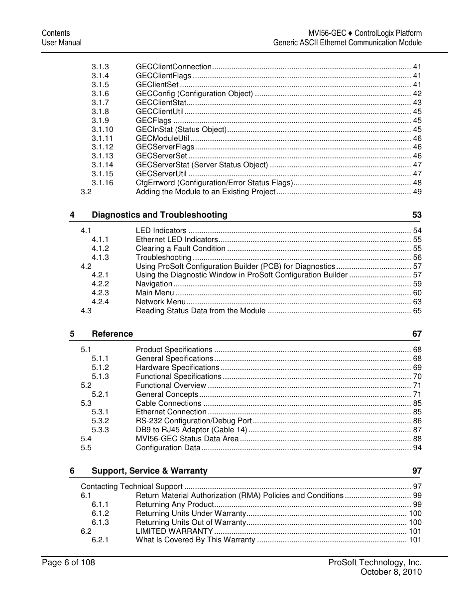 ProSoft Technology MVI56-GEC User Manual | Page 6 / 108