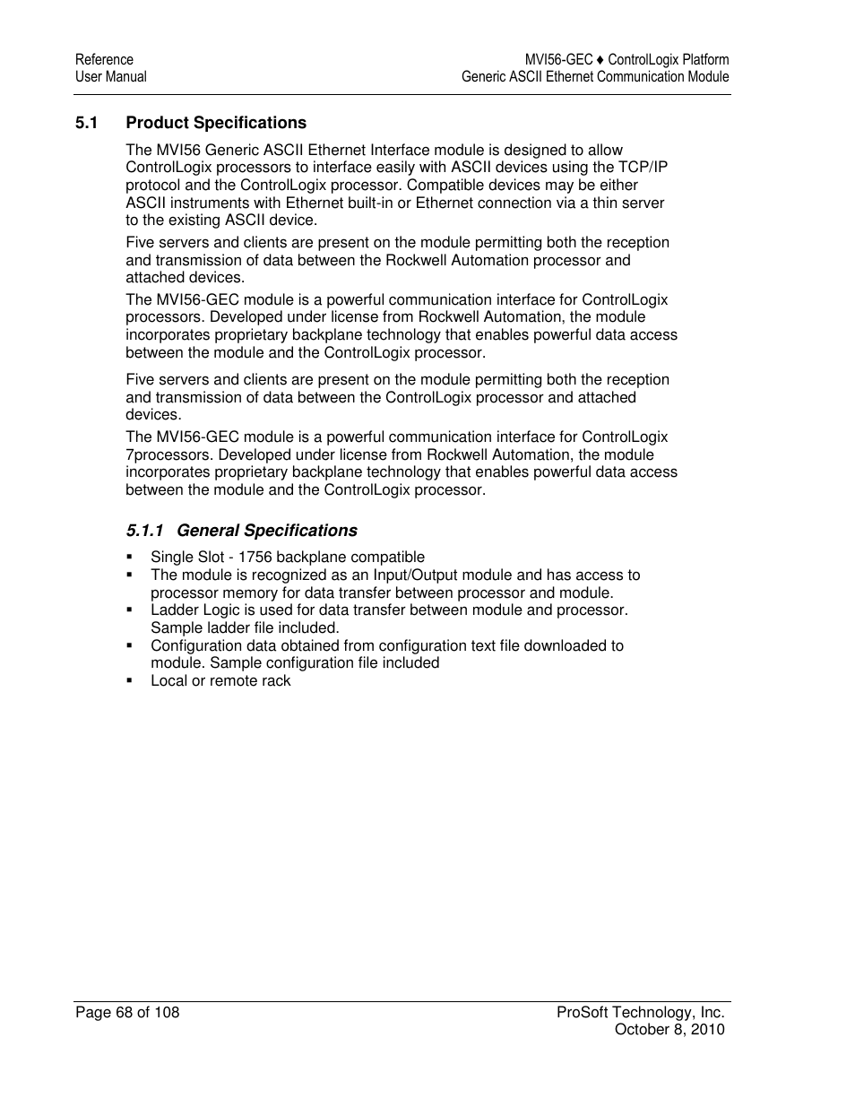 ProSoft Technology MVI56-GEC User Manual | Page 68 / 108