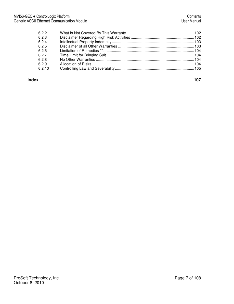 ProSoft Technology MVI56-GEC User Manual | Page 7 / 108