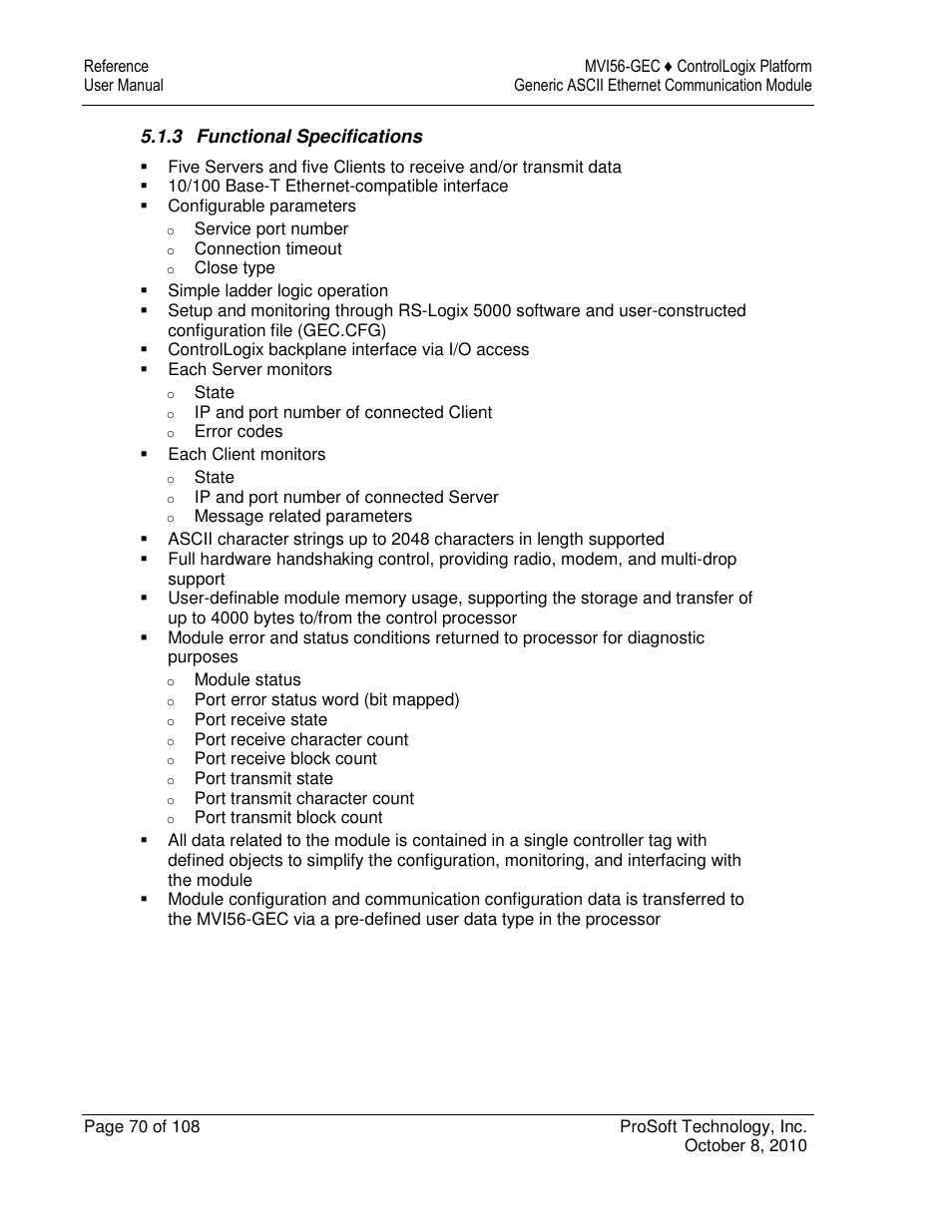 ProSoft Technology MVI56-GEC User Manual | Page 70 / 108