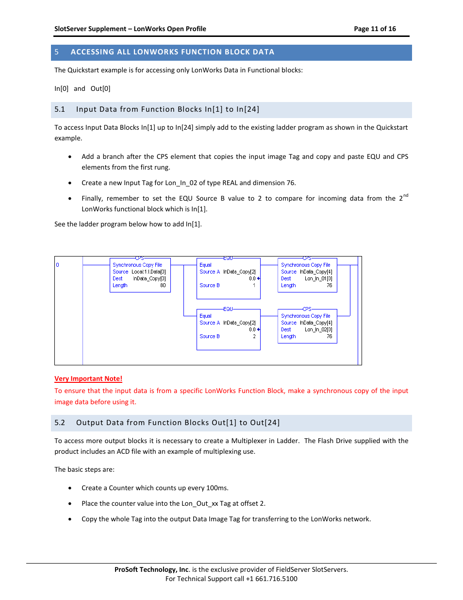 Accessing all lonworks function block data, Input data from function blocks in[1] to in[24, Output data from function blocks out[1] to out[24 | ProSoft Technology PS56-LON-001 User Manual | Page 11 / 16