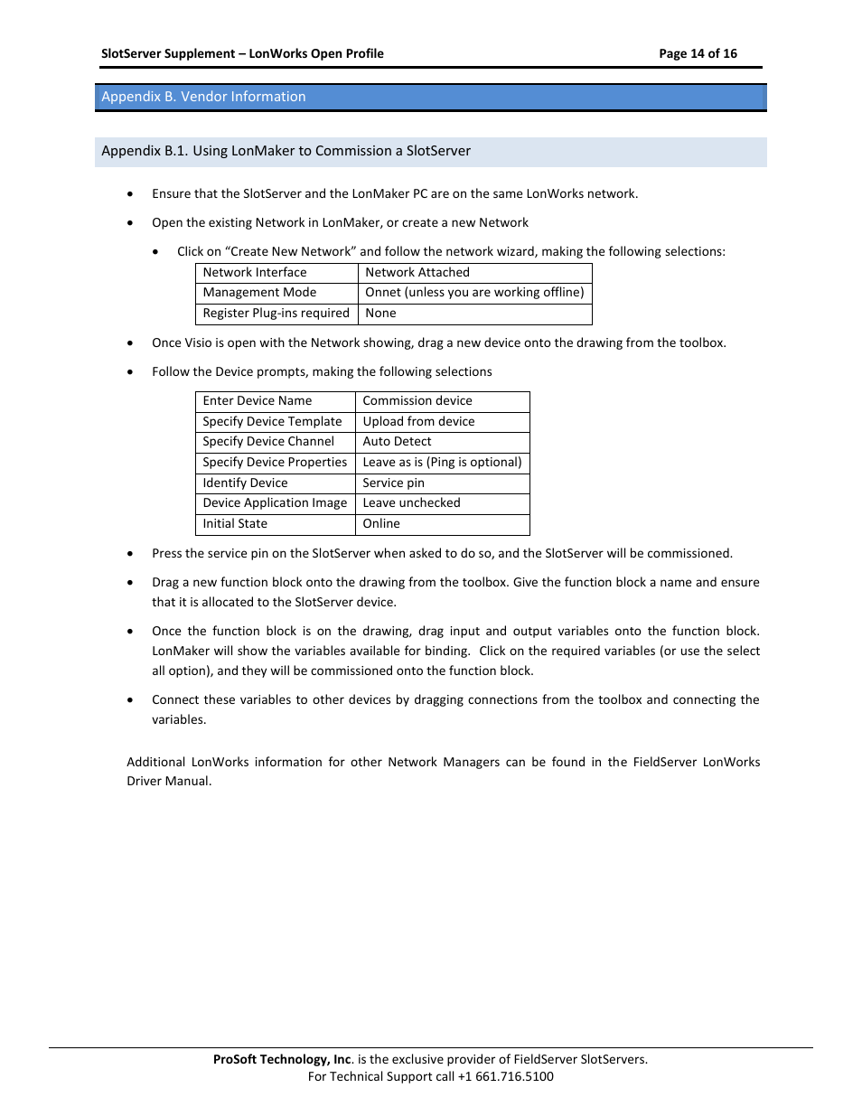 Appendix b. vendor information | ProSoft Technology PS56-LON-001 User Manual | Page 14 / 16