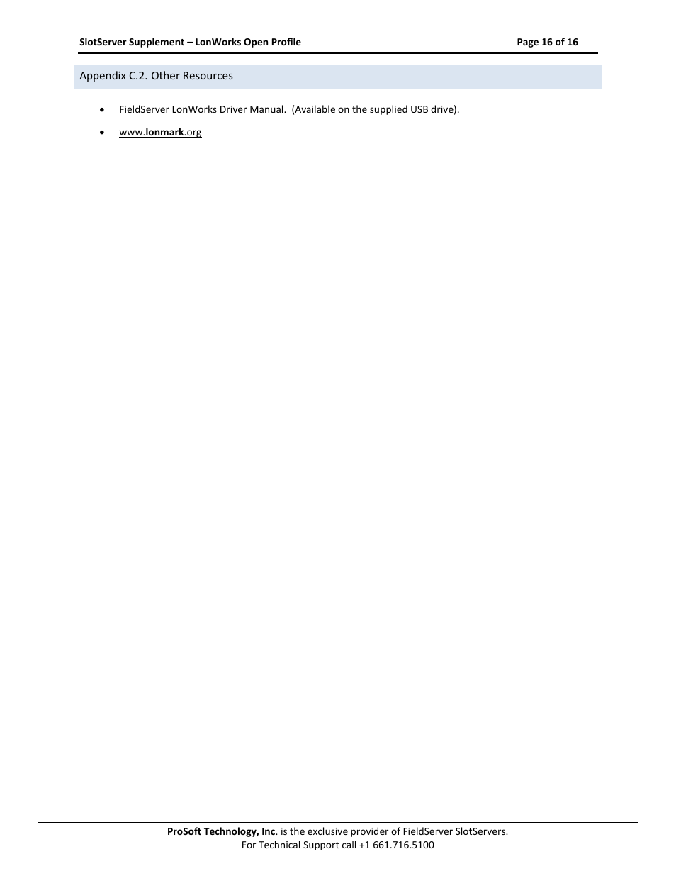 Appendix c.2. other resources | ProSoft Technology PS56-LON-001 User Manual | Page 16 / 16