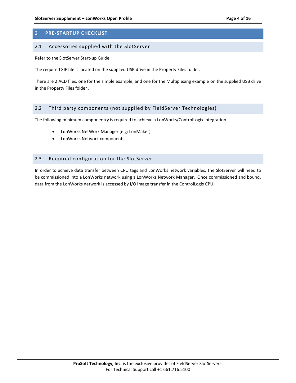 Pre-startup checklist, Accessories supplied with the slotserver, Required configuration for the slotserver | ProSoft Technology PS56-LON-001 User Manual | Page 4 / 16