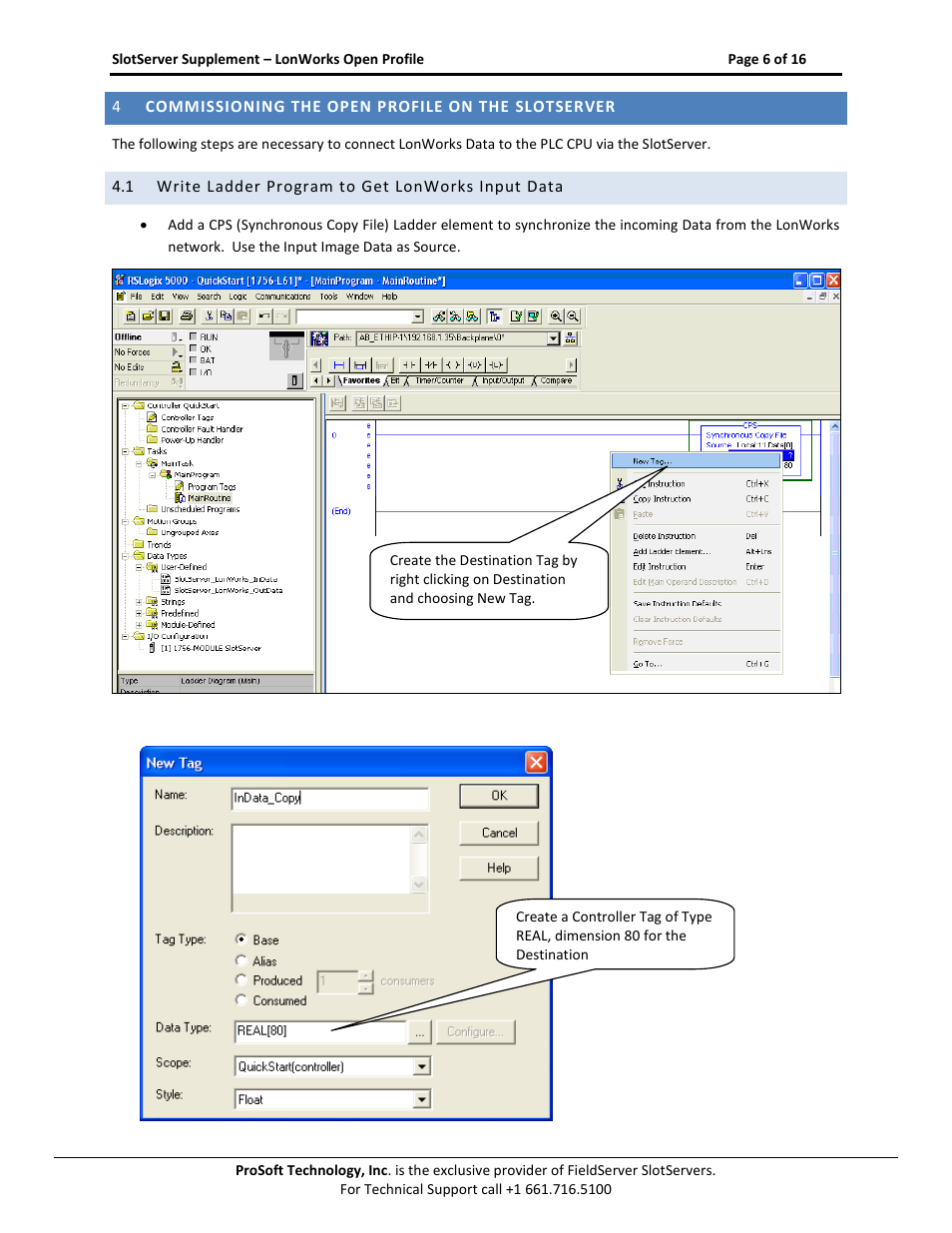 Commissioning the open profile on the slotserver, Write ladder program to get lonworks input data | ProSoft Technology PS56-LON-001 User Manual | Page 6 / 16