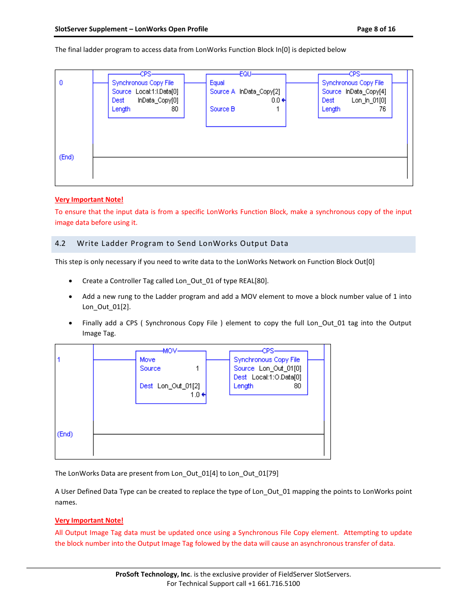 Write ladder program to send lonworks output data | ProSoft Technology PS56-LON-001 User Manual | Page 8 / 16