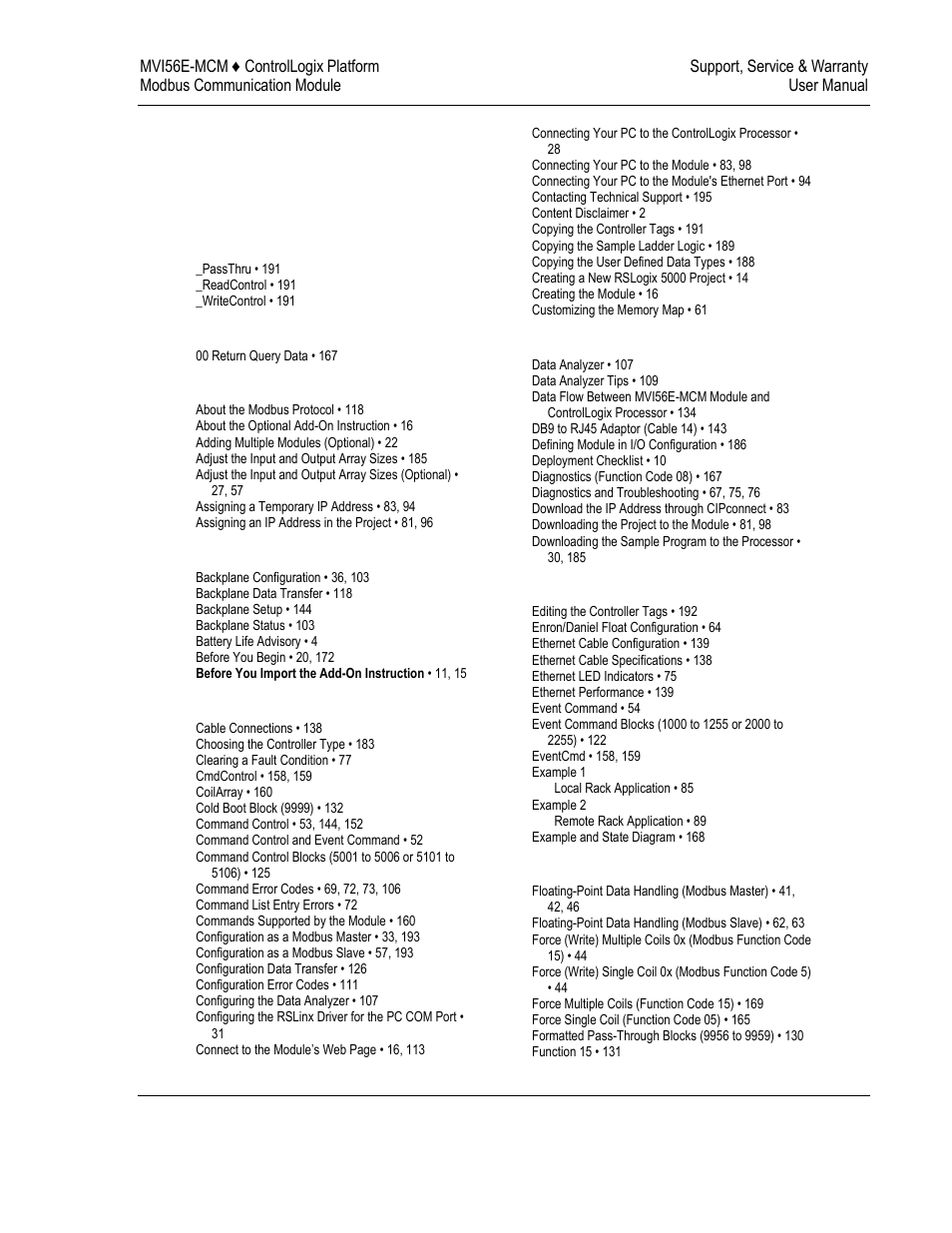 Index | ProSoft Technology MVI56E-MCM/MCMXT User Manual | Page 197 / 199