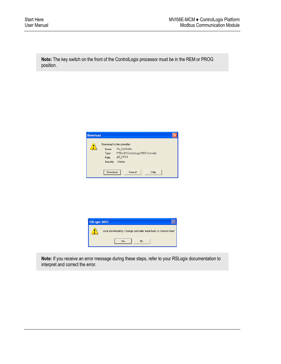 Downloading the sample program to the processor | ProSoft Technology MVI56E-MCM/MCMXT User Manual | Page 30 / 199