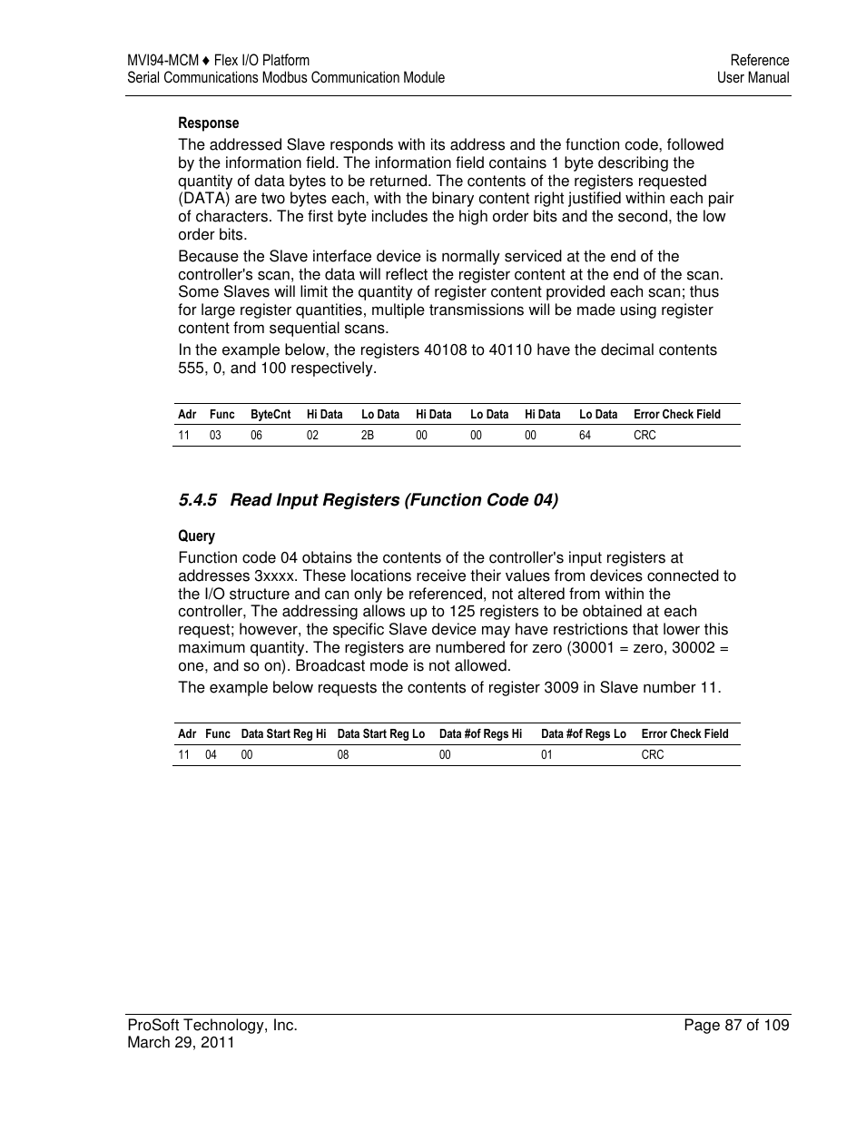 ProSoft Technology MVI94-MCM-MHI User Manual | Page 87 / 109