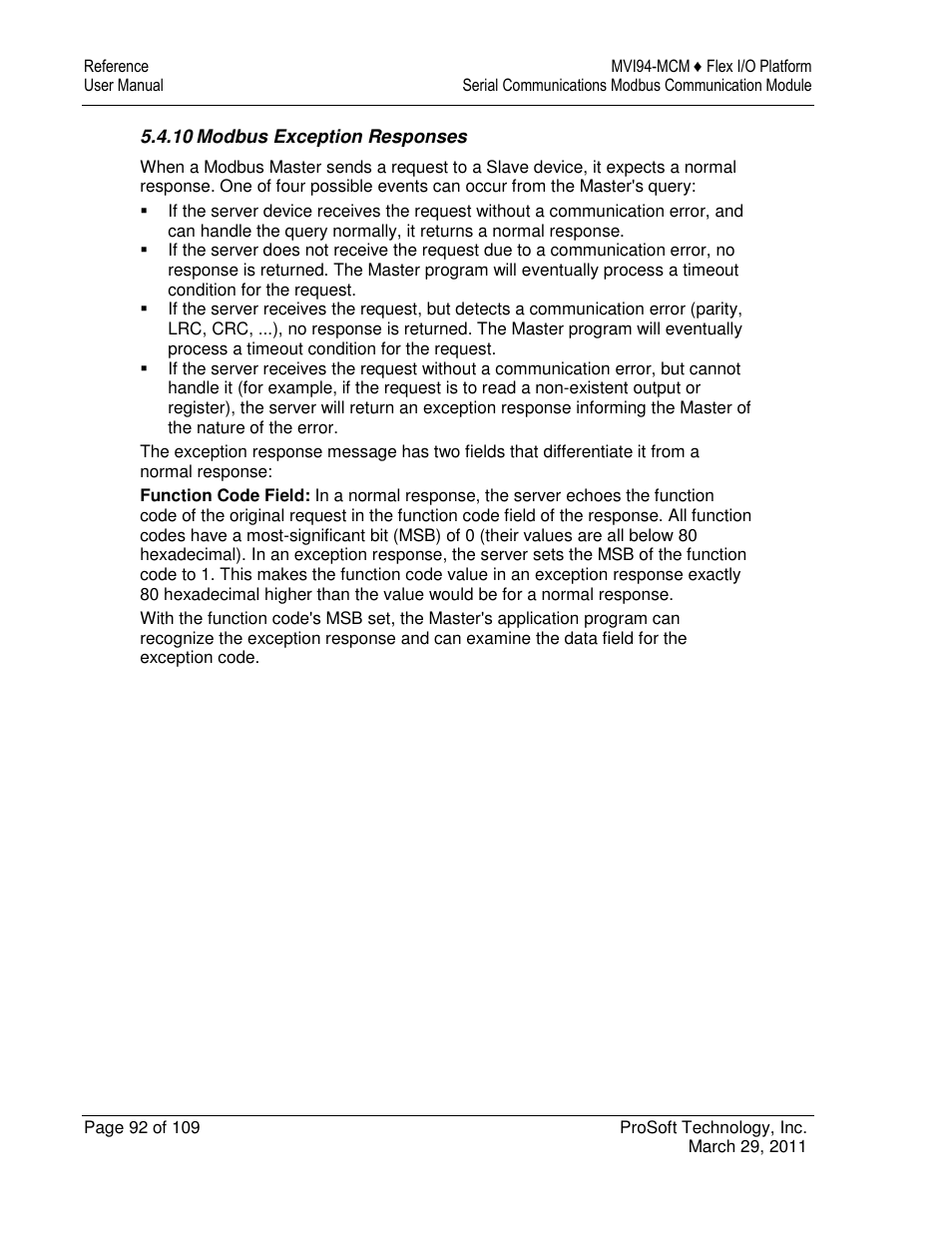 ProSoft Technology MVI94-MCM-MHI User Manual | Page 92 / 109