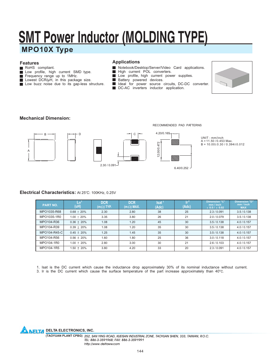 Delta Electronics MPO10X User Manual | 1 page