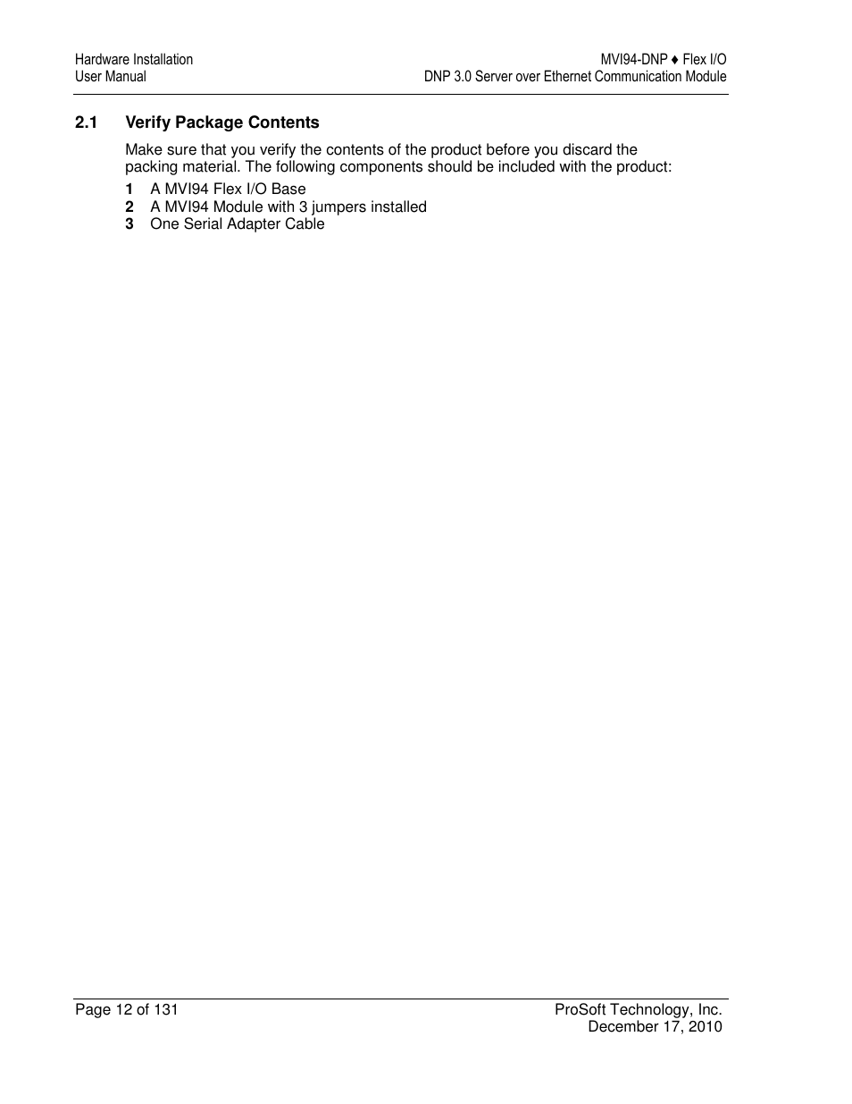 ProSoft Technology MVI94-DNP User Manual | Page 12 / 131