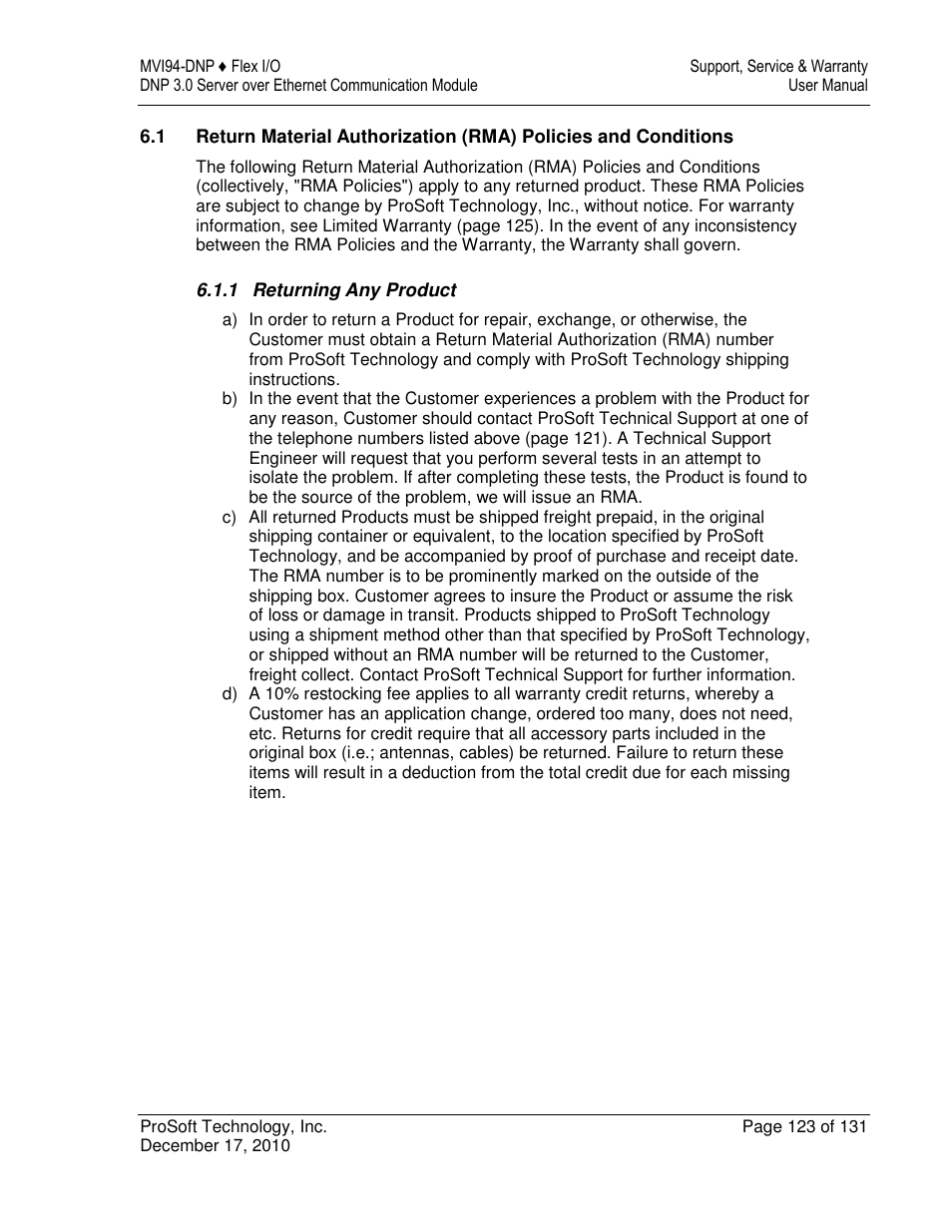 ProSoft Technology MVI94-DNP User Manual | Page 123 / 131