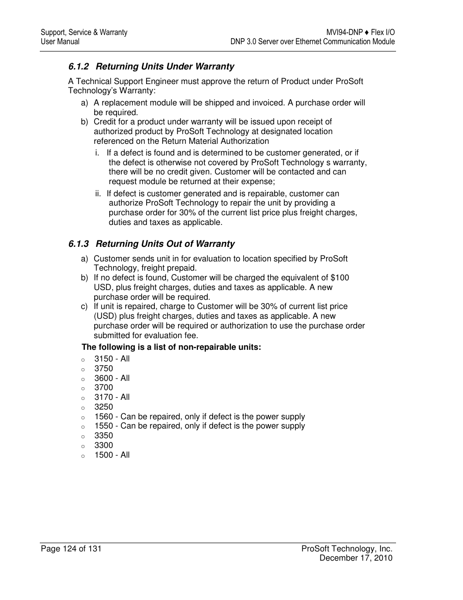 ProSoft Technology MVI94-DNP User Manual | Page 124 / 131