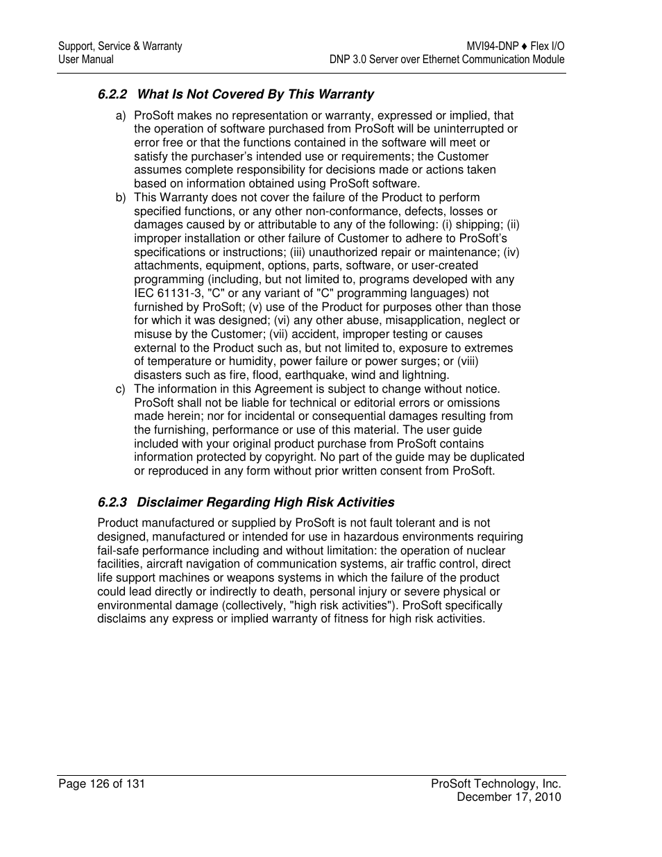 ProSoft Technology MVI94-DNP User Manual | Page 126 / 131