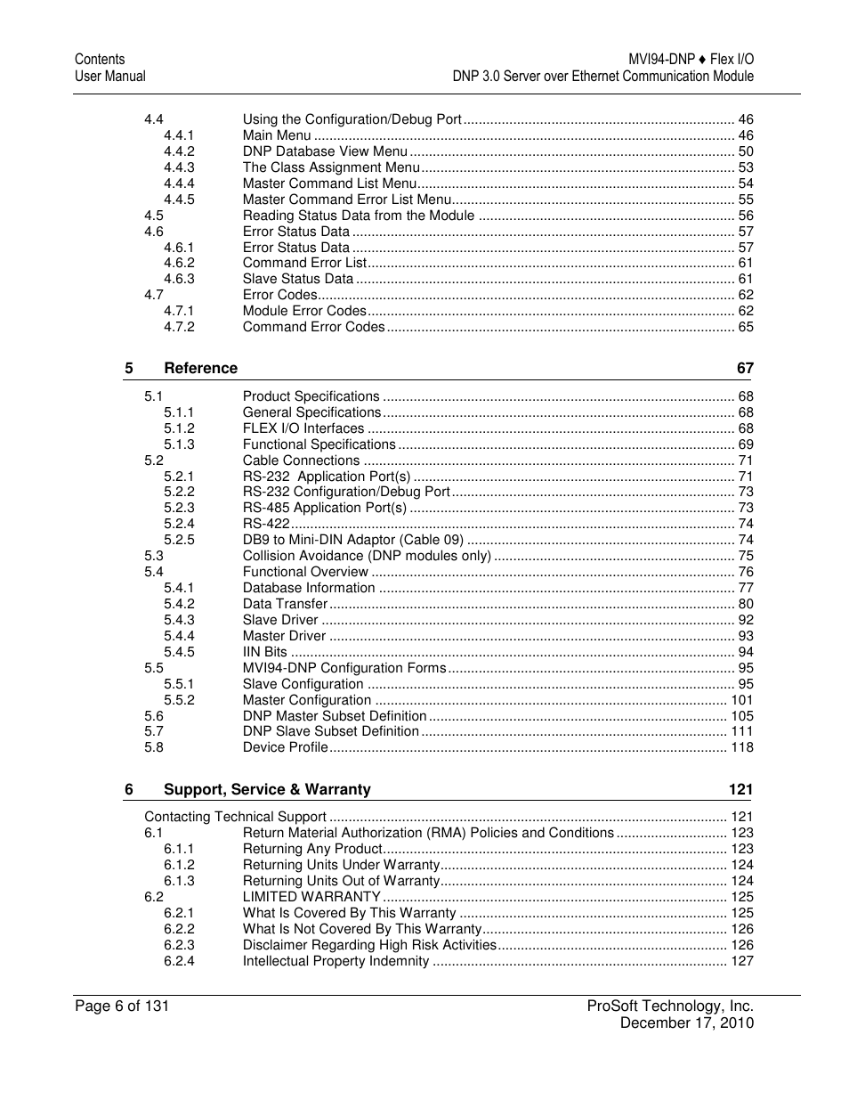 ProSoft Technology MVI94-DNP User Manual | Page 6 / 131