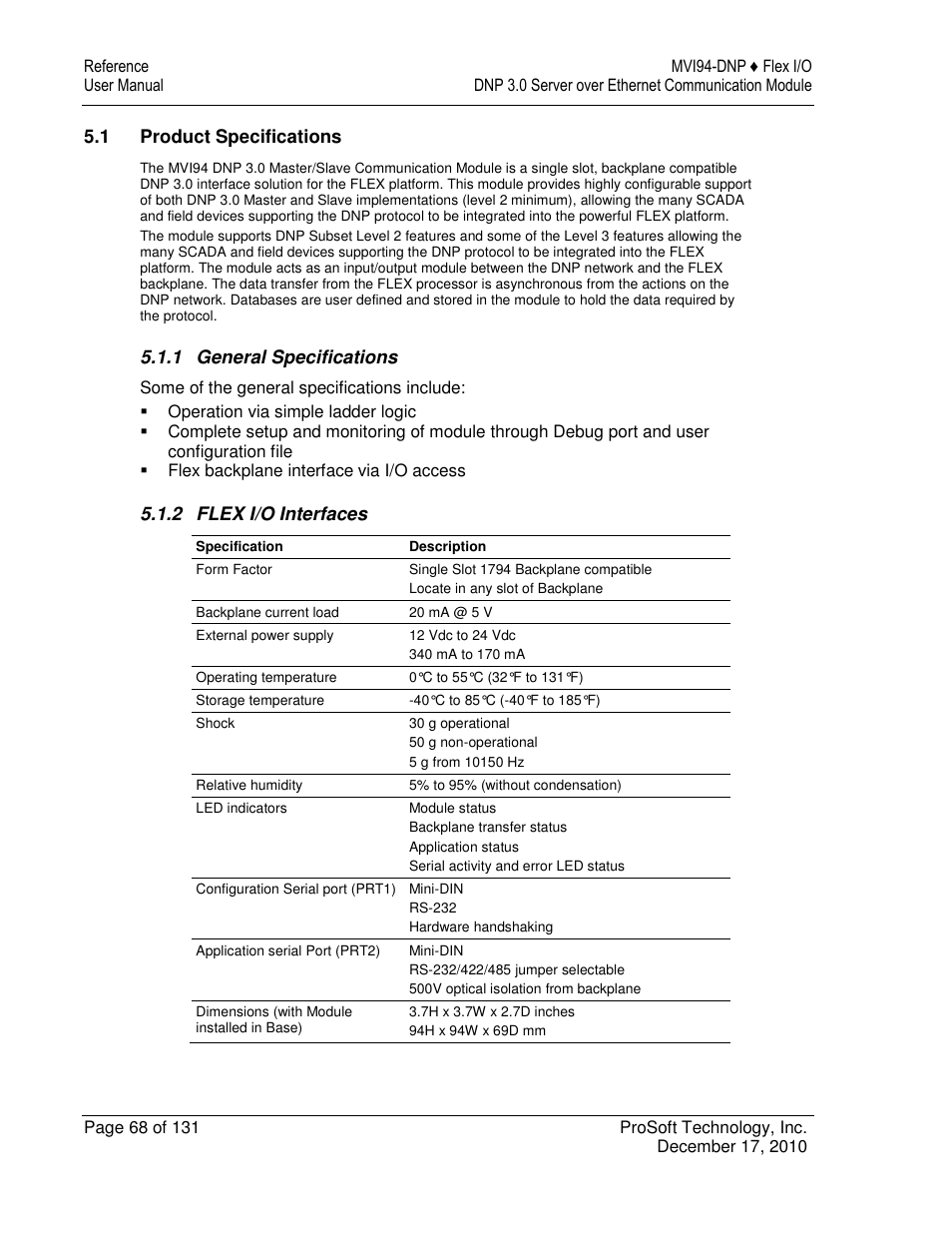 ProSoft Technology MVI94-DNP User Manual | Page 68 / 131