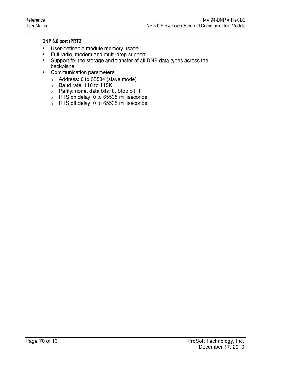 ProSoft Technology MVI94-DNP User Manual | Page 70 / 131