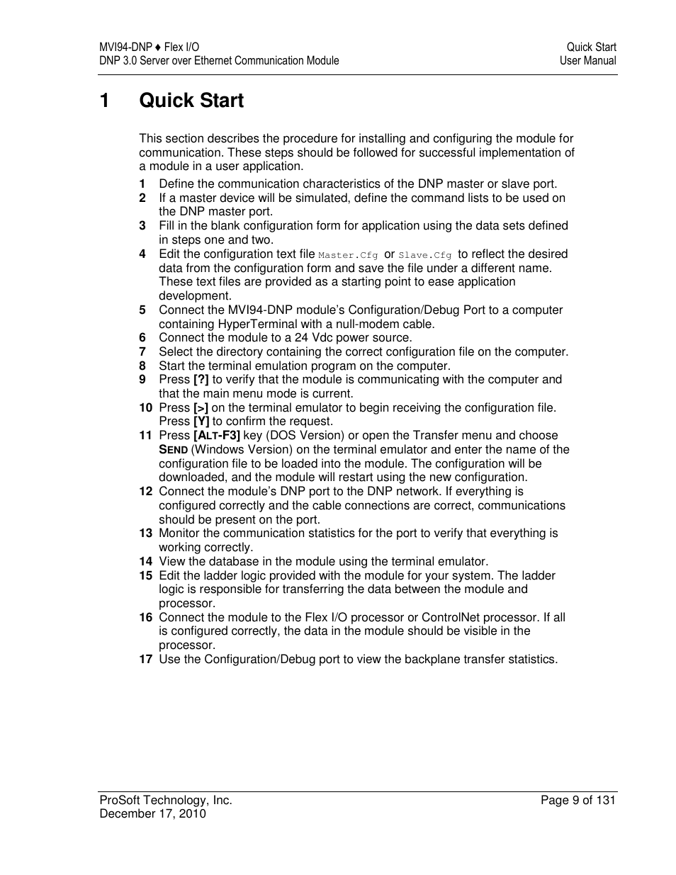 1quick start | ProSoft Technology MVI94-DNP User Manual | Page 9 / 131