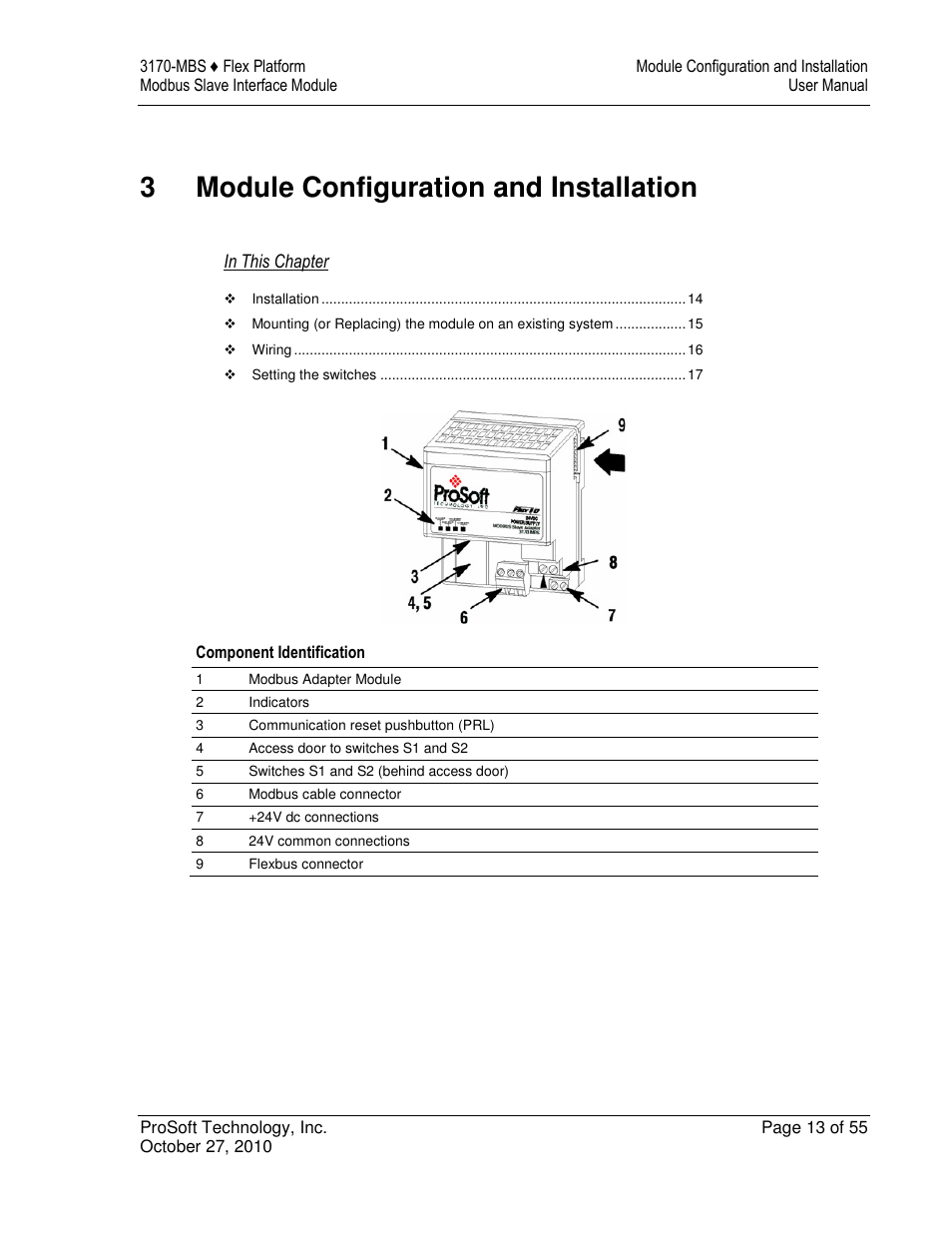 3module configuration and installation | ProSoft Technology 3170-MBS User Manual | Page 13 / 55