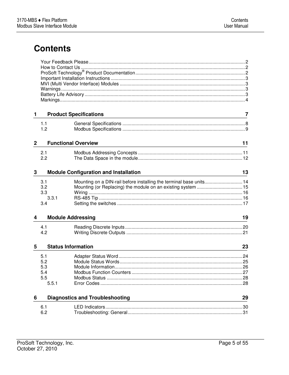 ProSoft Technology 3170-MBS User Manual | Page 5 / 55