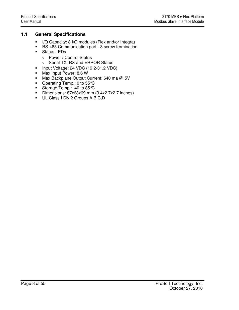 ProSoft Technology 3170-MBS User Manual | Page 8 / 55