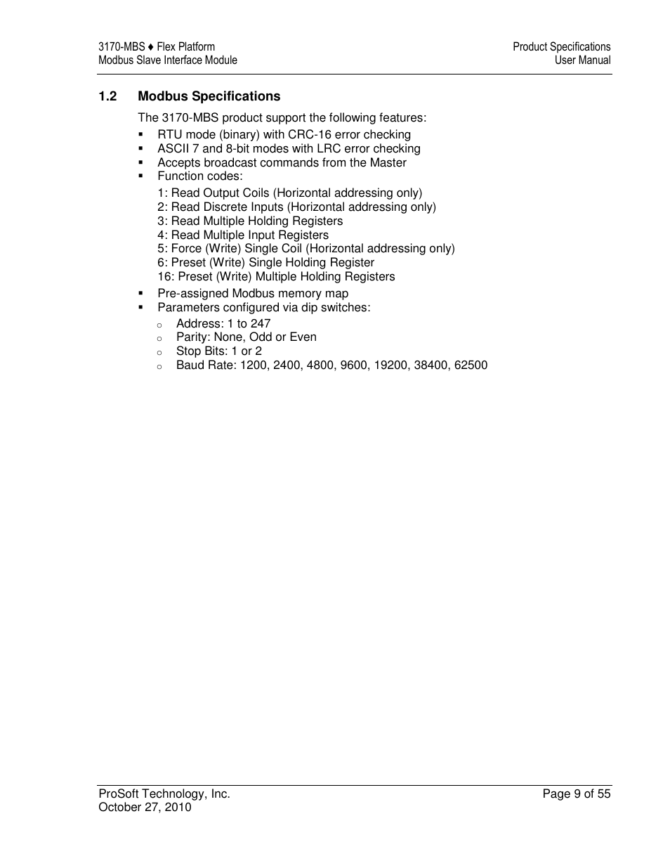 ProSoft Technology 3170-MBS User Manual | Page 9 / 55