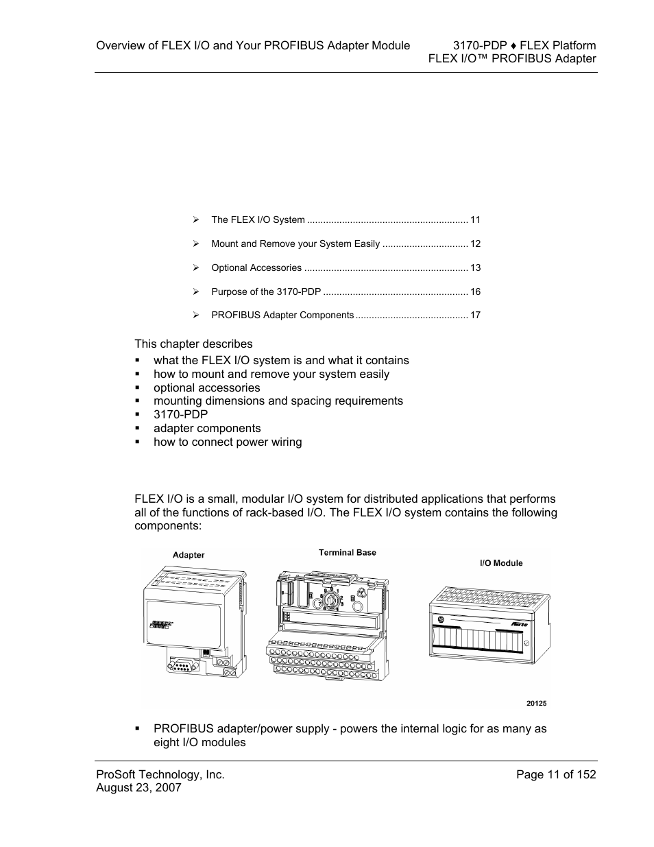 The flex i/o system | ProSoft Technology 3170-PDP User Manual | Page 11 / 152