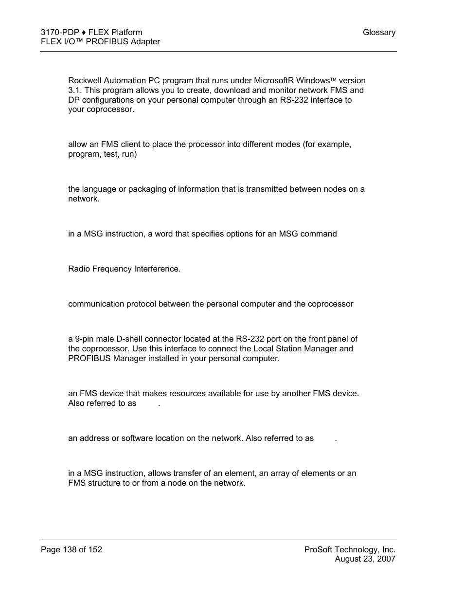 ProSoft Technology 3170-PDP User Manual | Page 138 / 152