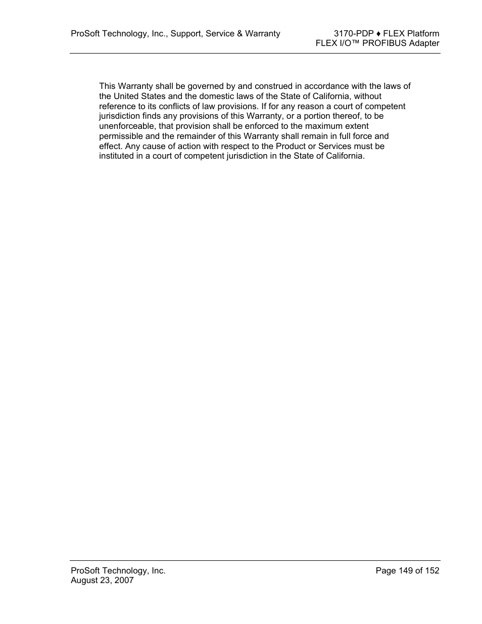 Controlling law and severability | ProSoft Technology 3170-PDP User Manual | Page 149 / 152