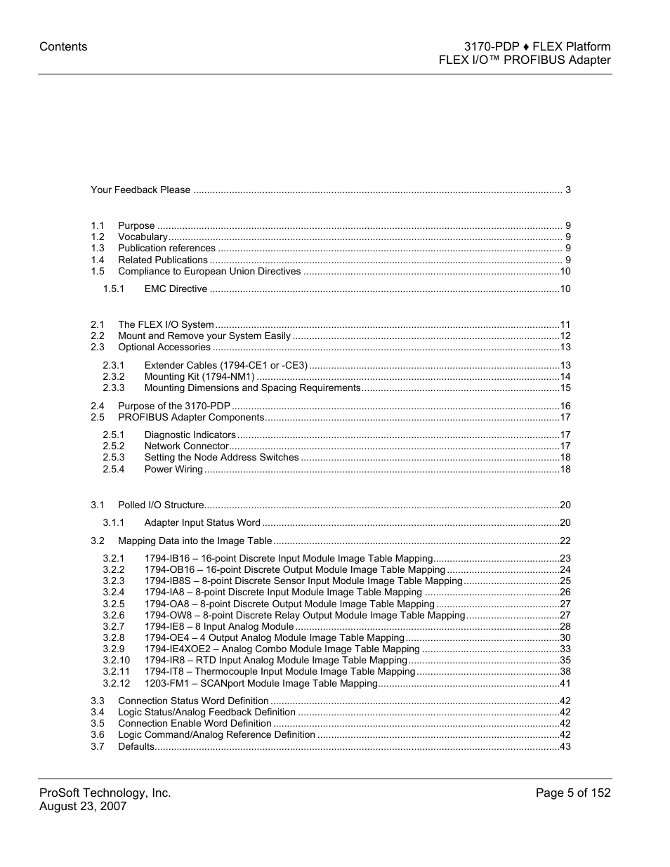 ProSoft Technology 3170-PDP User Manual | Page 5 / 152