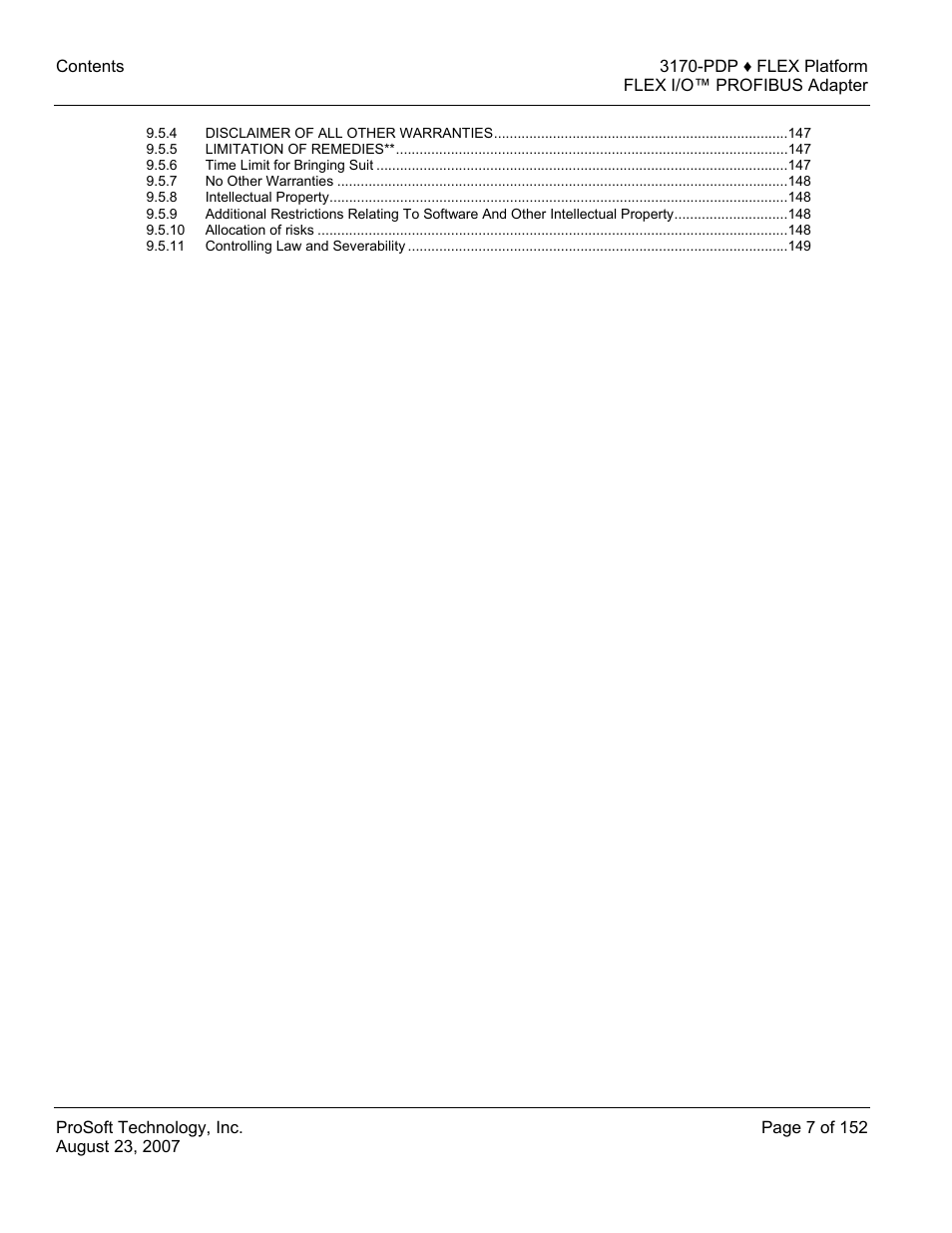 ProSoft Technology 3170-PDP User Manual | Page 7 / 152