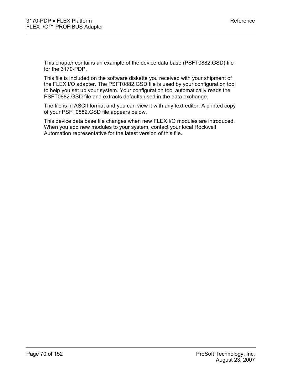 Device data base file, Device, Data | Base file | ProSoft Technology 3170-PDP User Manual | Page 70 / 152