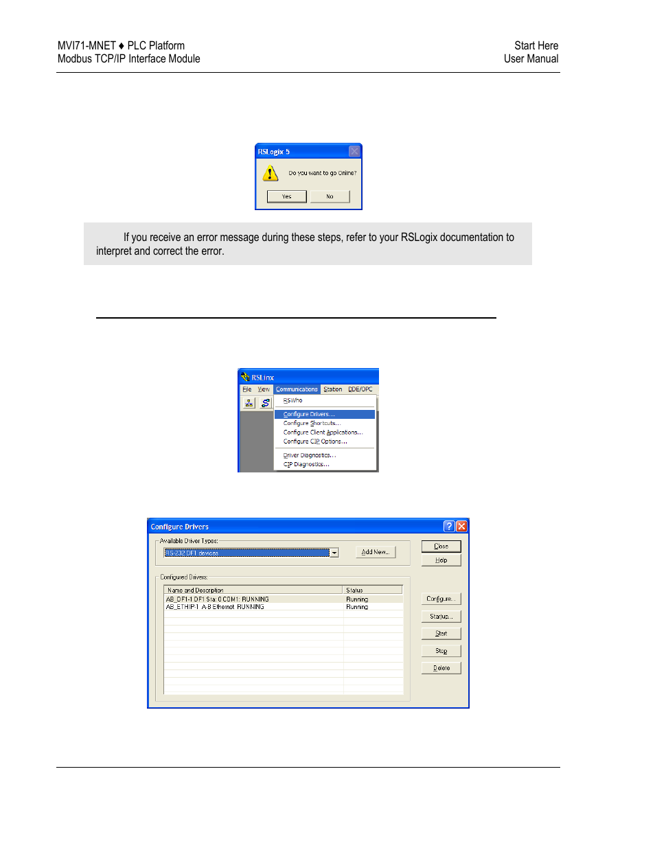 Configuring the rslinx driver for the pc com port | ProSoft Technology MVI71-MNET User Manual | Page 16 / 109