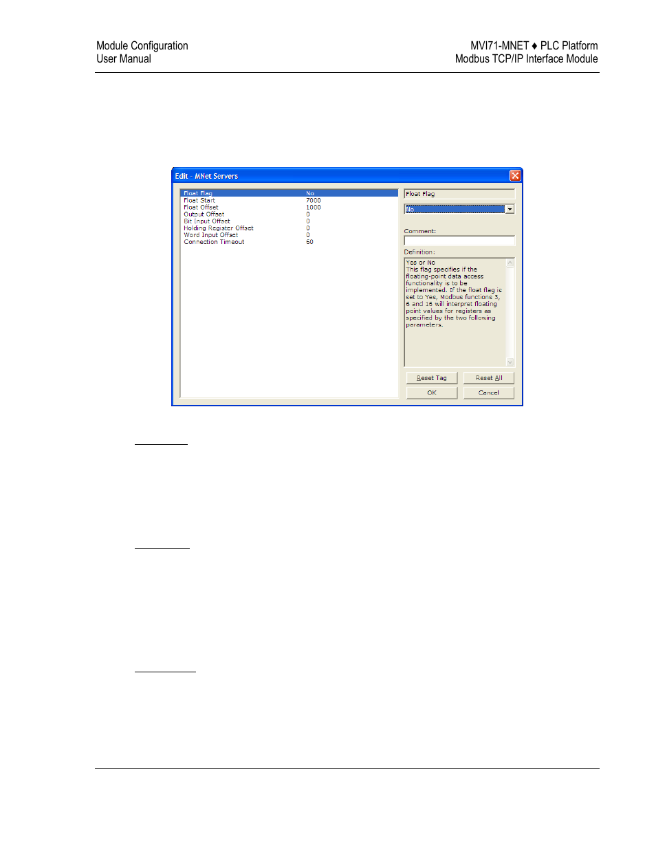 Mnet servers, Float flag, Float start | Float offset | ProSoft Technology MVI71-MNET User Manual | Page 37 / 109