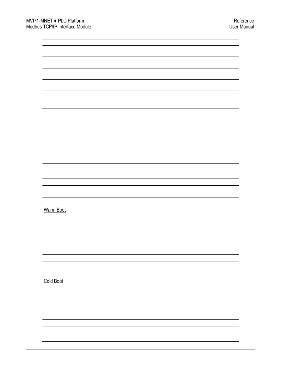 Warm boot, Cold boot | ProSoft Technology MVI71-MNET User Manual | Page 66 / 109