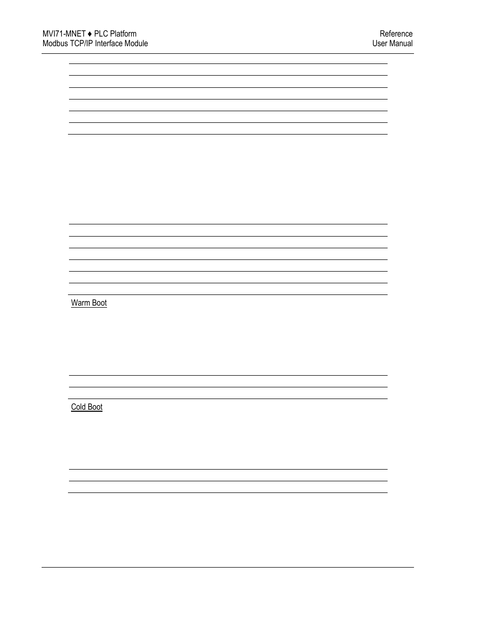 Warm boot, Cold boot | ProSoft Technology MVI71-MNET User Manual | Page 72 / 109