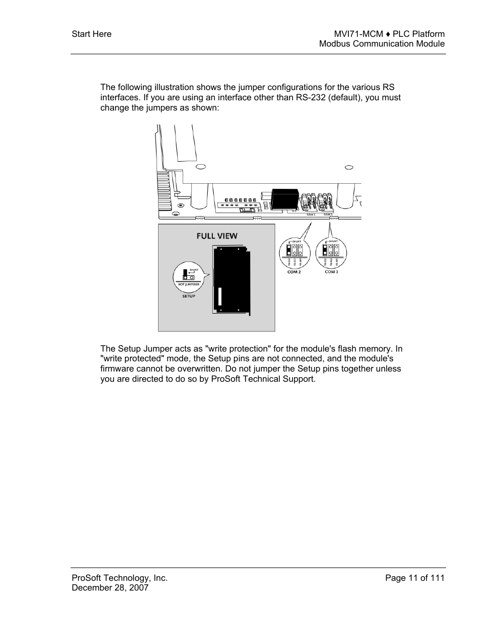 Setting jumpers, Setting, Jumpers | ProSoft Technology MVI71-MCM User Manual | Page 11 / 111