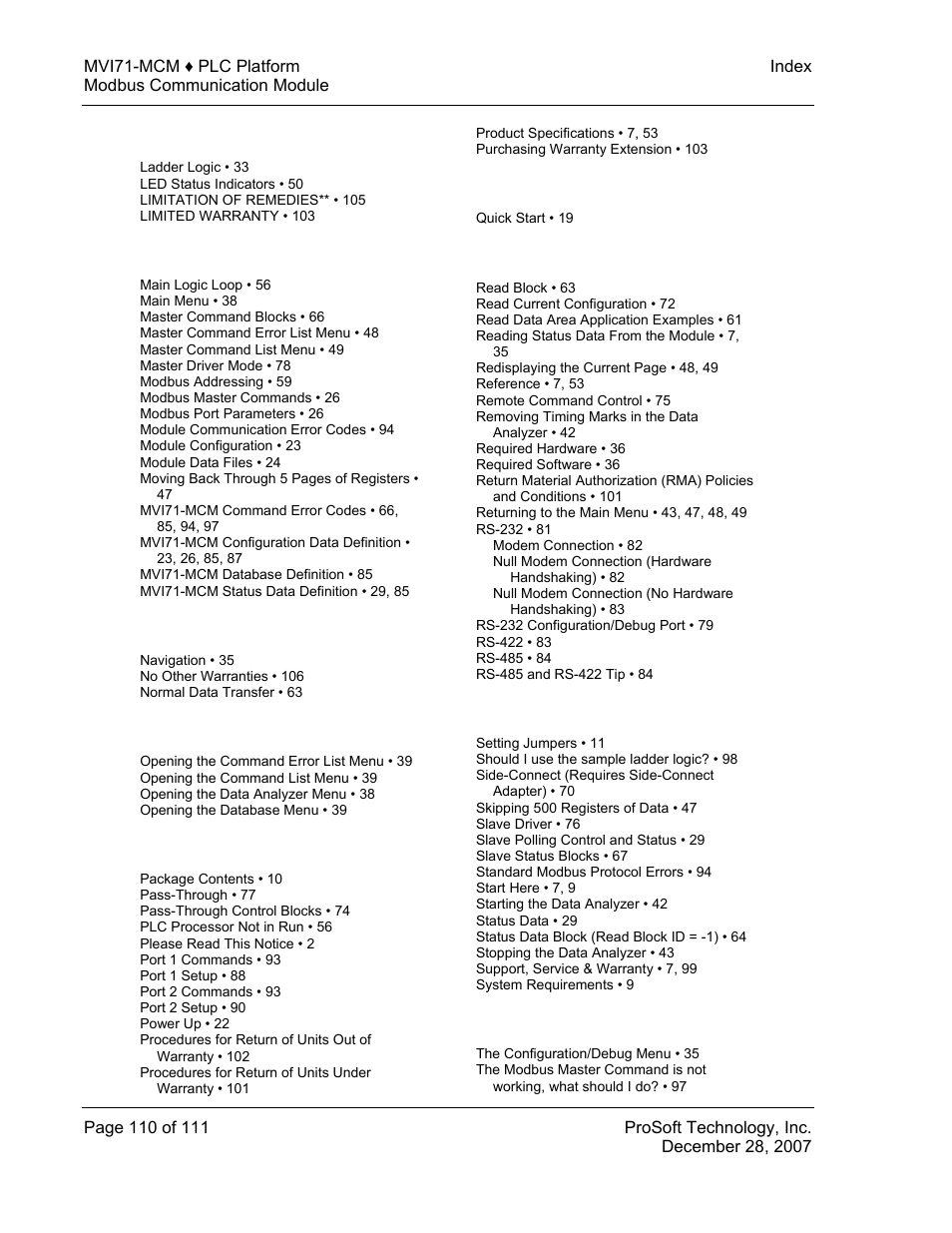 ProSoft Technology MVI71-MCM User Manual | Page 110 / 111