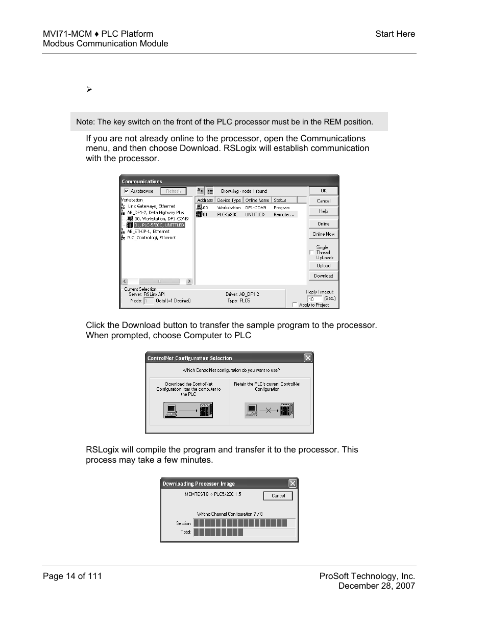 Download the sample program to the processor | ProSoft Technology MVI71-MCM User Manual | Page 14 / 111