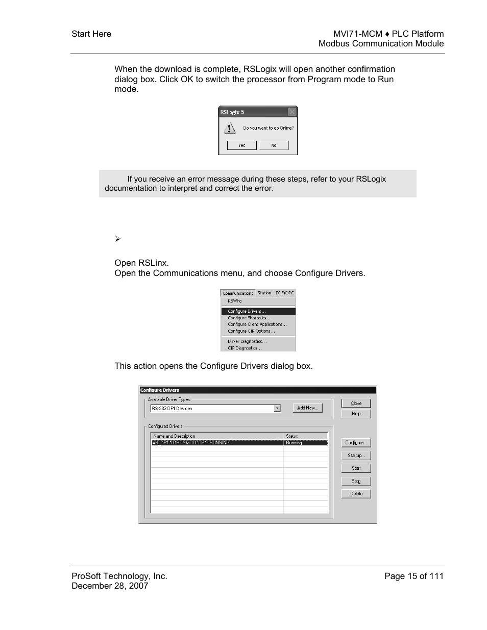 Configuring rslinx | ProSoft Technology MVI71-MCM User Manual | Page 15 / 111